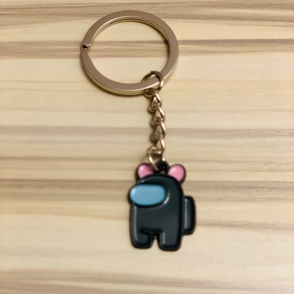 NEW 3/$15 mini AMONG US keyring - Grey/pink ears - Picture 1 of 5